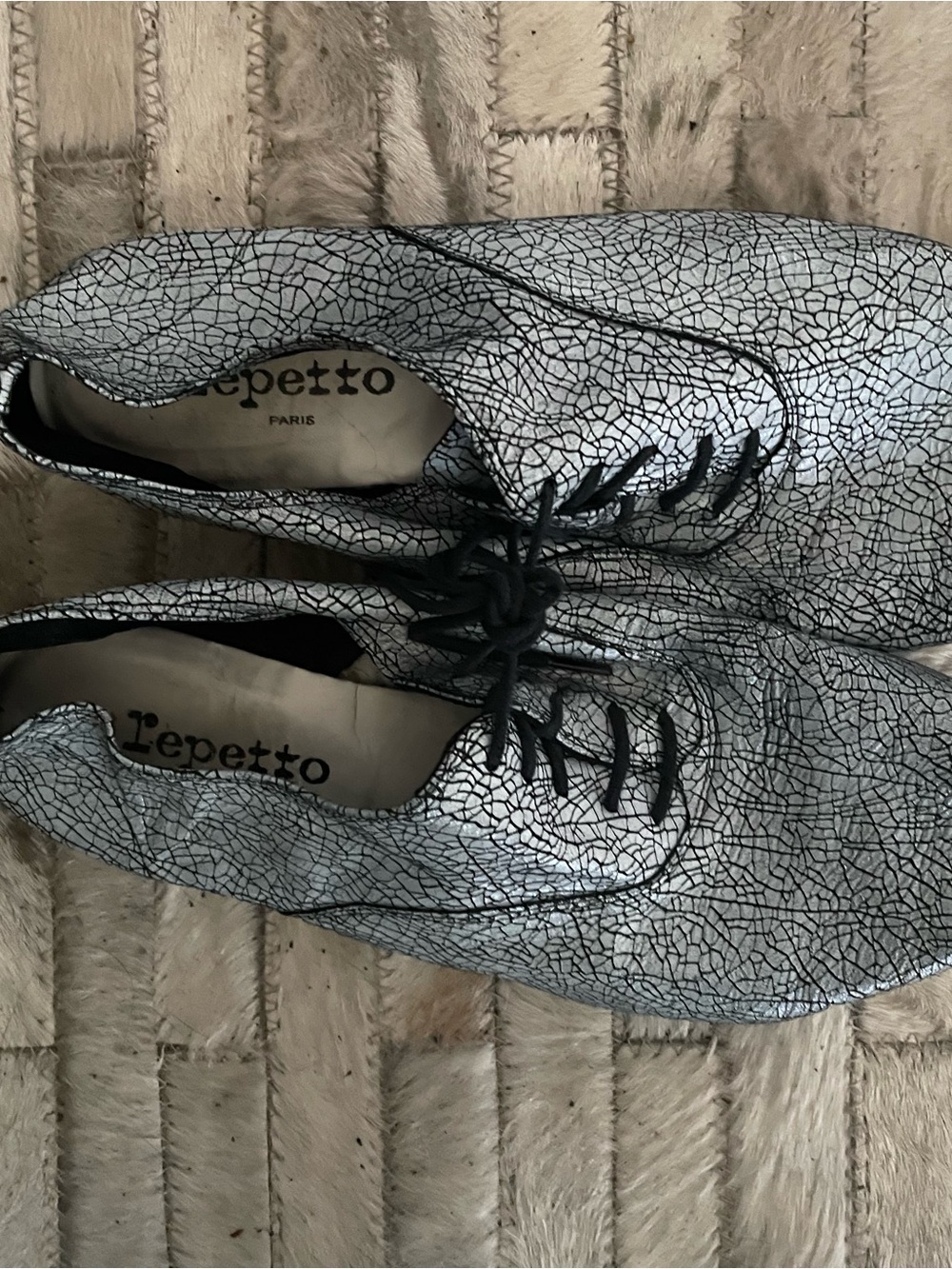 Repetto Silver Crackle Leather Derby with Black Laces